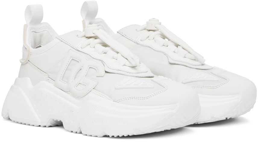 Dolce & Gabbana White Silver Daymaster Low Top Sneakers Shoes