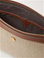 Mismo - Leather-Trimmed Herringbone Linen-Canvas Pouch
