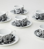 Fornasetti High Fidelity set of 6 porcelain teacup and saucer set