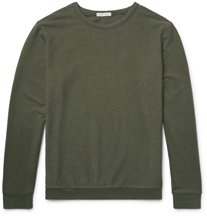 Photo: Onia - Owen Terry-Panelled Stretch Cotton-Blend T-Shirt - Men - Army green