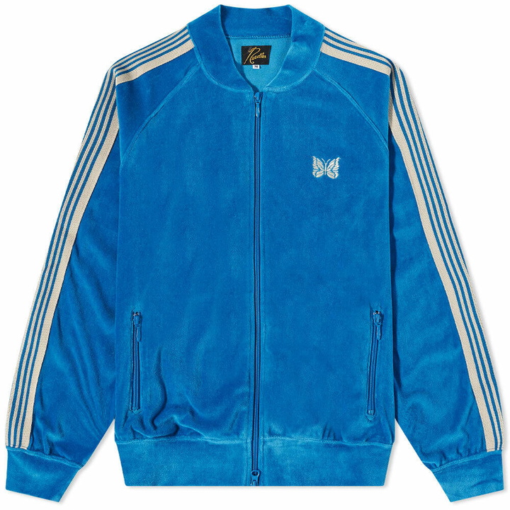 Photo: Needles Men's Velour Bomber Track Jacket in Blue