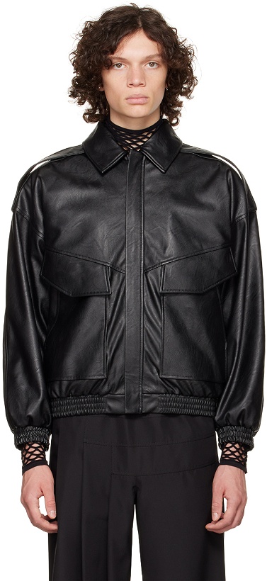 Photo: Situationist Black Zip-Up Faux-Leather Jacket