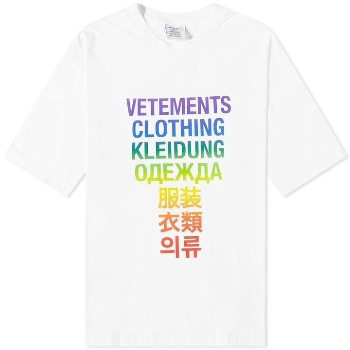 Photo: Vetements Men's Translation T-Shirt in White/Rainbow