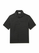 CELINE - Convertible-Collar Logo-Print Silk-Satin Shirt - Black