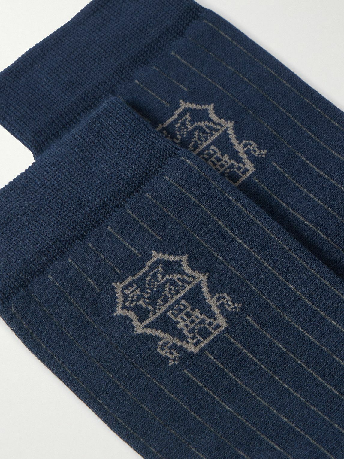 Brunello Cucinelli - Logo-Jacquard Cotton Socks - Blue