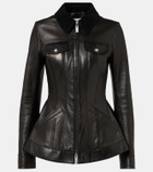 Alexander McQueen Corduroy-trimmed peplum leather jacket