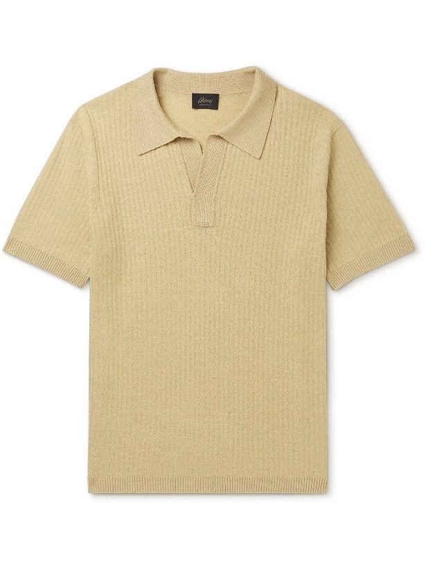 Photo: Brioni - Ribbed Cotton, Linen and Cashmere-Blend Polo Shirt - Neutrals