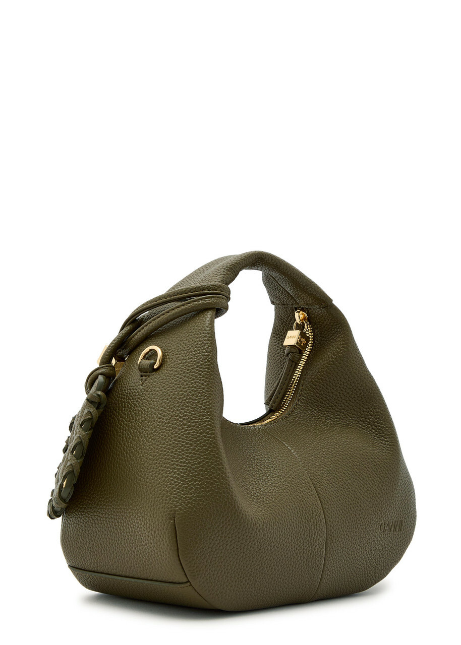 Ganni Hobo Mini Grained Leather top Handle bag - Olive - One Size