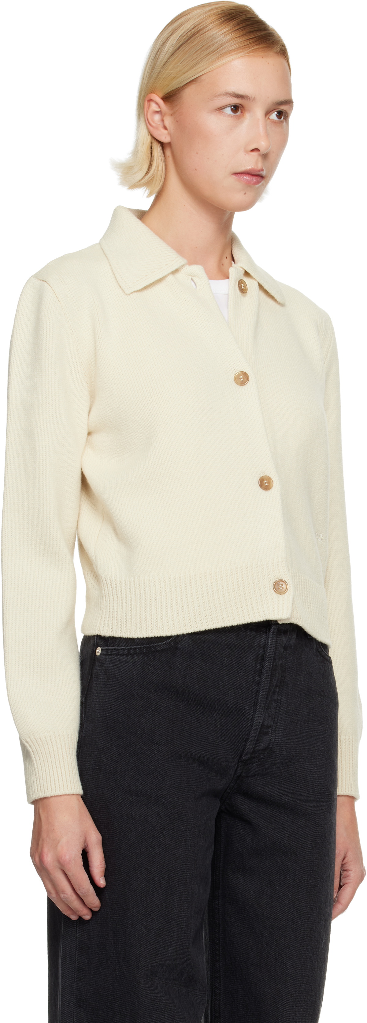 A.P.C. White Polo Shirt Collar Cardigan