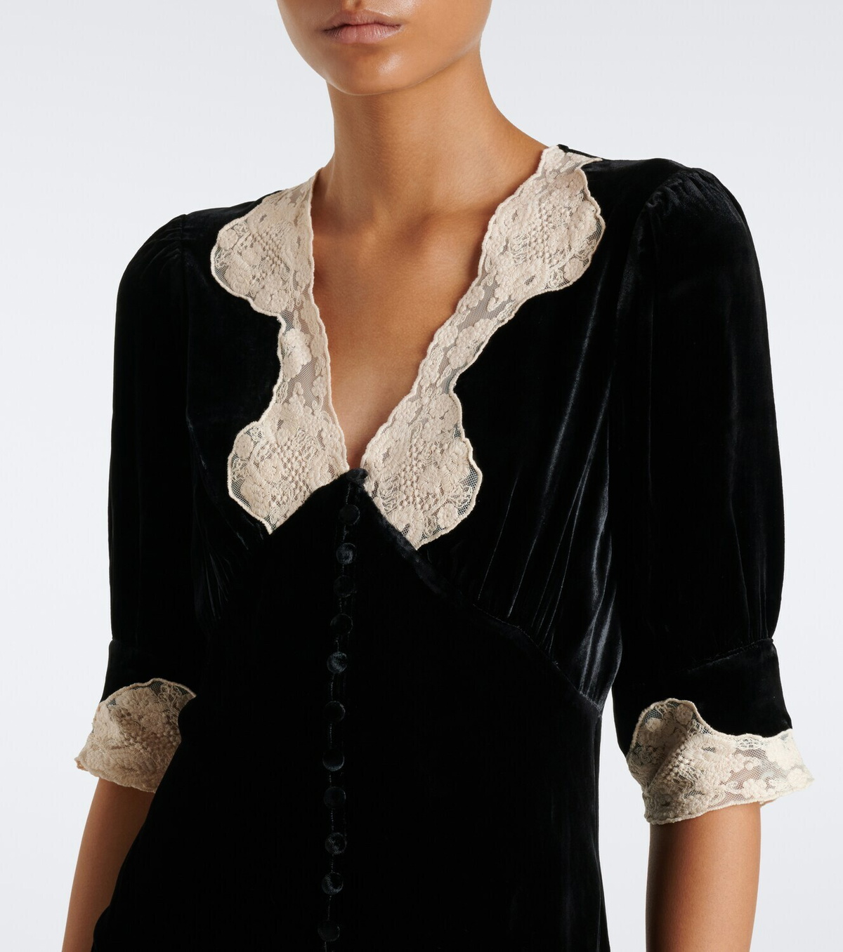 Rixo Simone lace-trimmed velvet midi dress