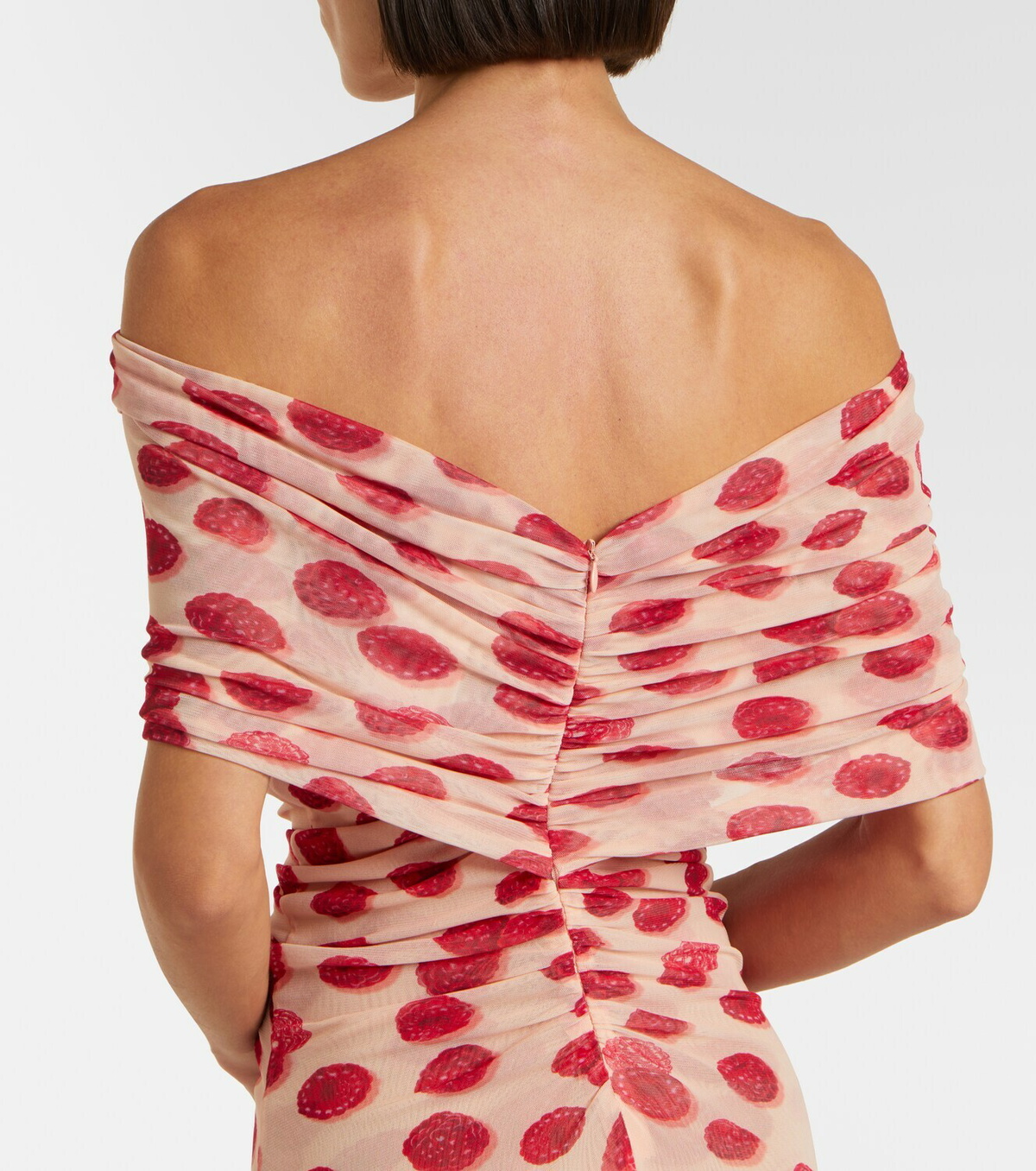 Stella McCartney Off-shoulder printed mesh maxi dress