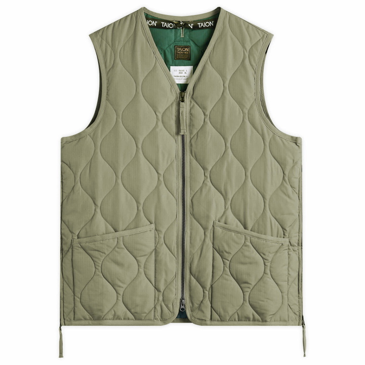 Photo: Taion Men's Military Zip V-Neck Down Vest in Dark Sage Green