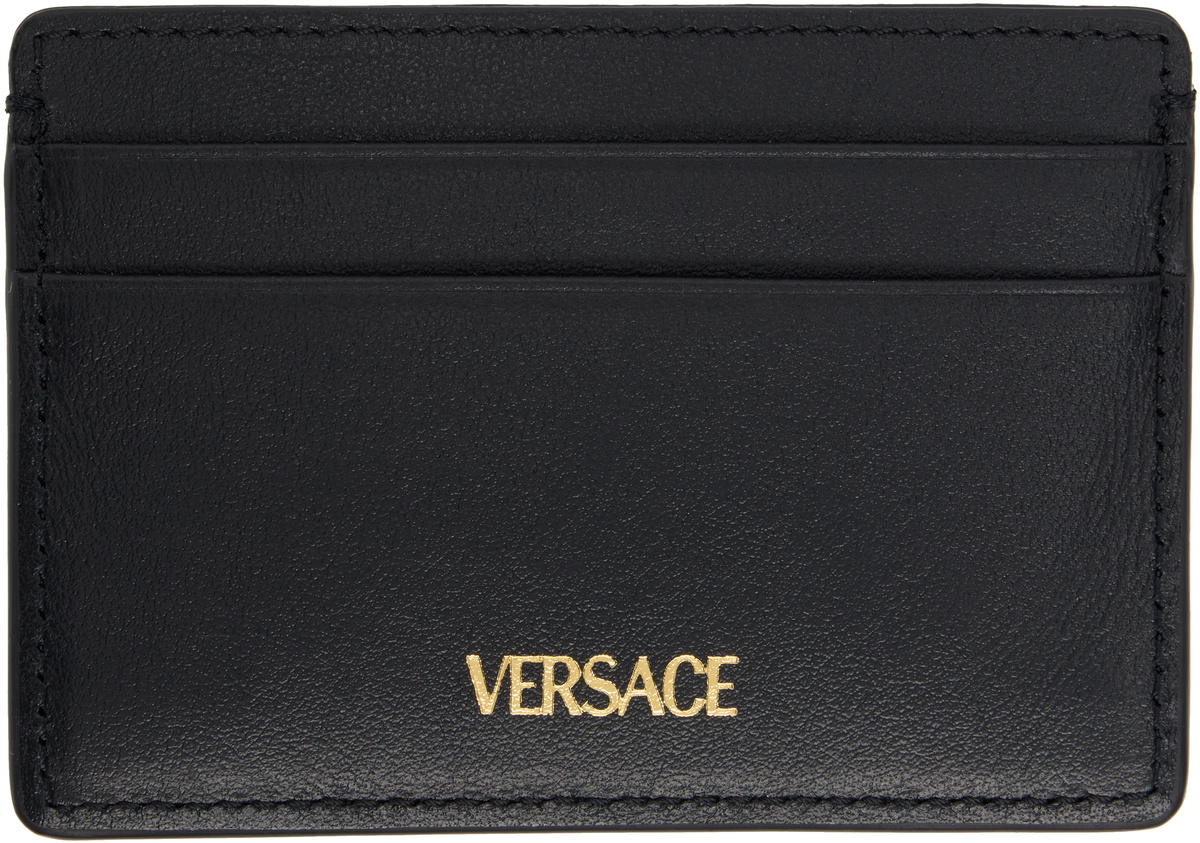 Versace Black 'V' Leather Card Holder