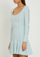 Loveshackfancy Seychelle Bow-appliquéd Pointelle-knit Mini Dress Light Blue