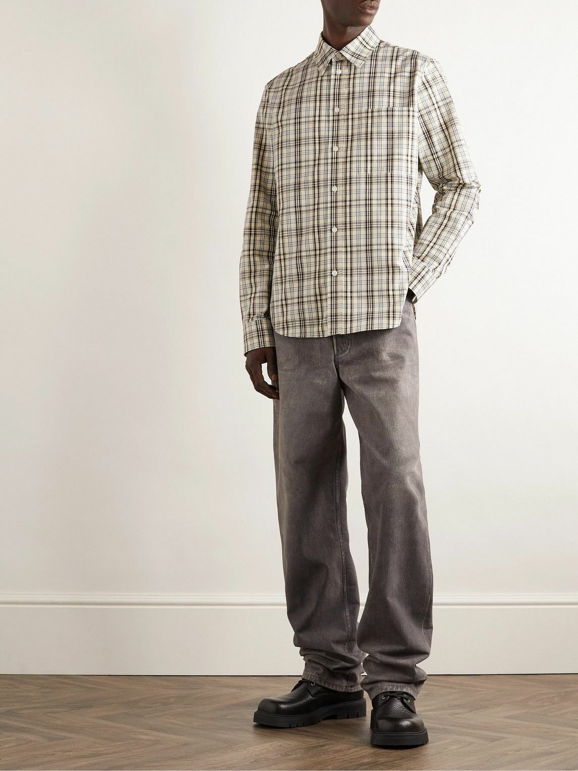 Bottega Veneta - Logo-Embroidered Checked Cotton Oxford Shirt
