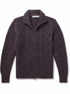 Inis Meáin - Cable-Knit Donegal Merino Wool and Cashmere-Blend Zip-Up Cardigan - Purple