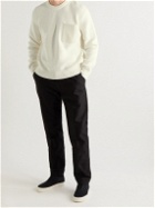 Ermenegildo Zegna - Leather-Trimmed Ribbed Cotton and Silk-Blend Sweatshirt - White