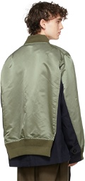 Sacai Khaki & Navy Wool & Nylon Bomber Jacket