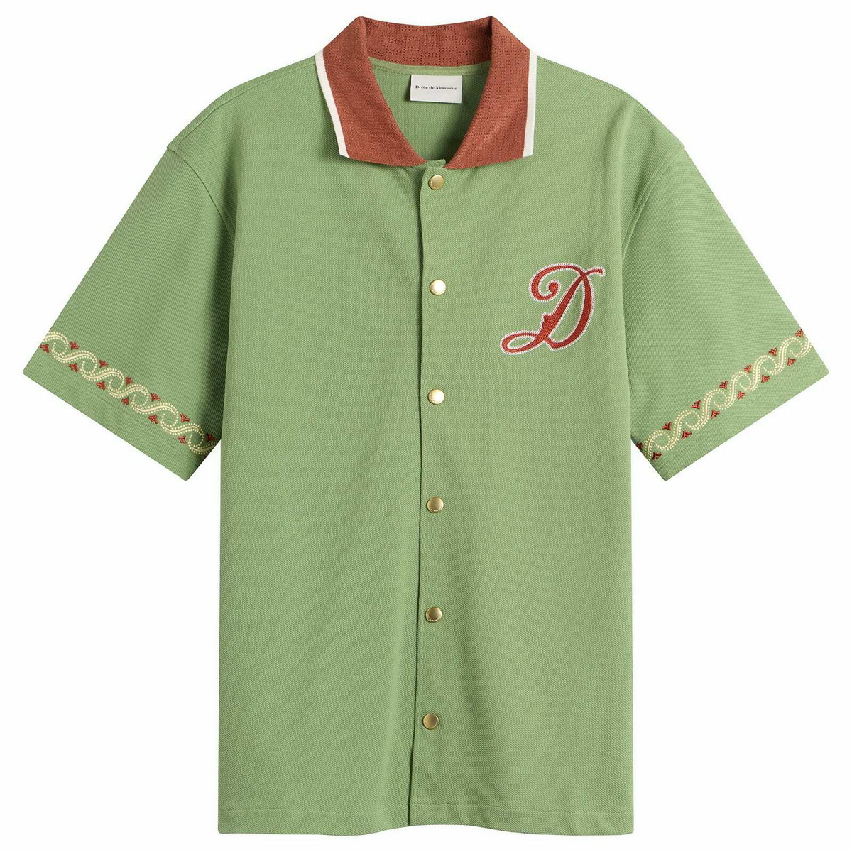Drôle de Monsieur Men's Embroidered Sport Shirt in Water Green