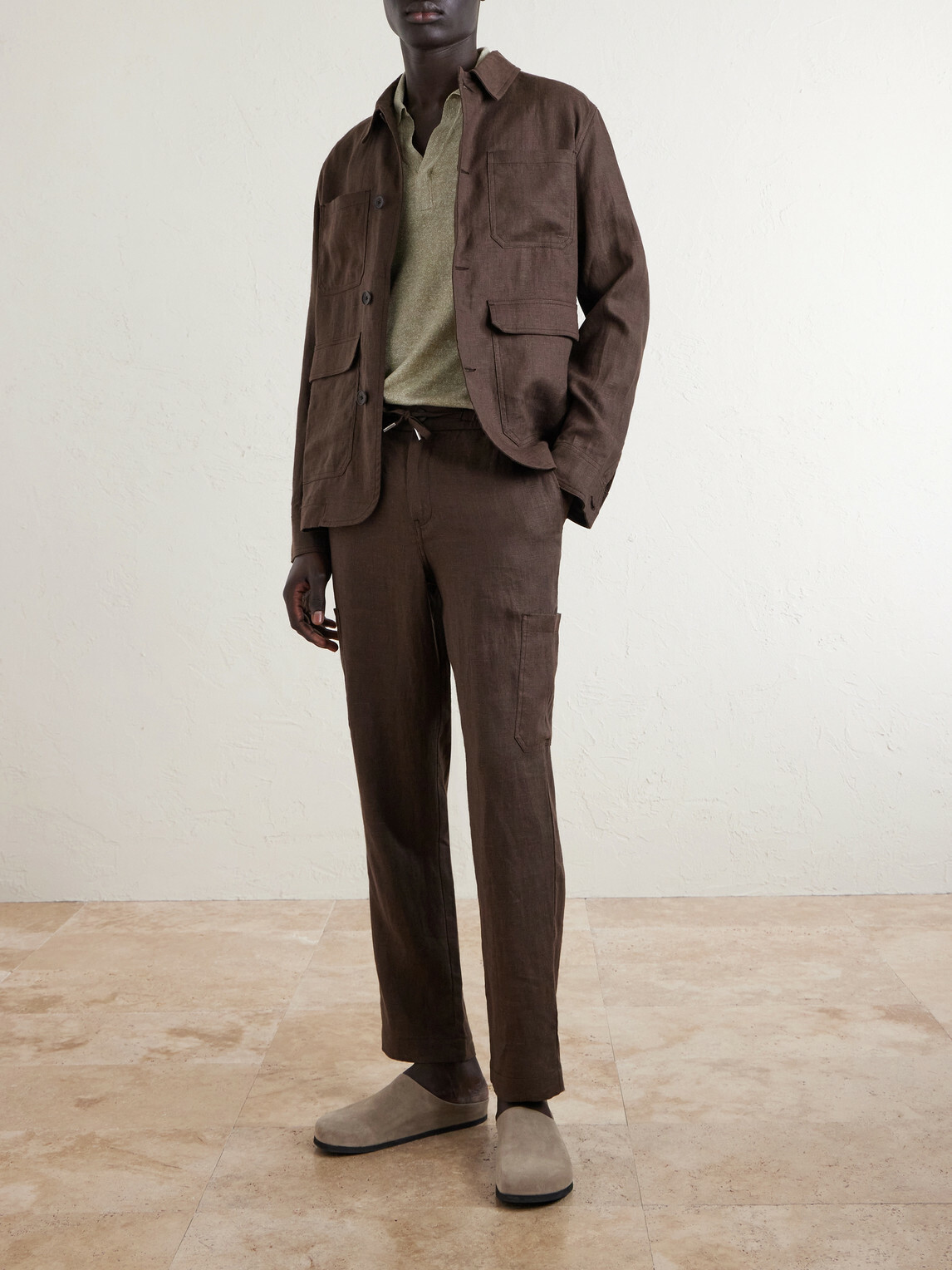 Mr P. - James Tapered Linen Drawstring Cargo Trousers - Brown