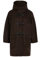 Ganni Logo-appliquéd Hooded Wool-blend Peacoat Dark Brown