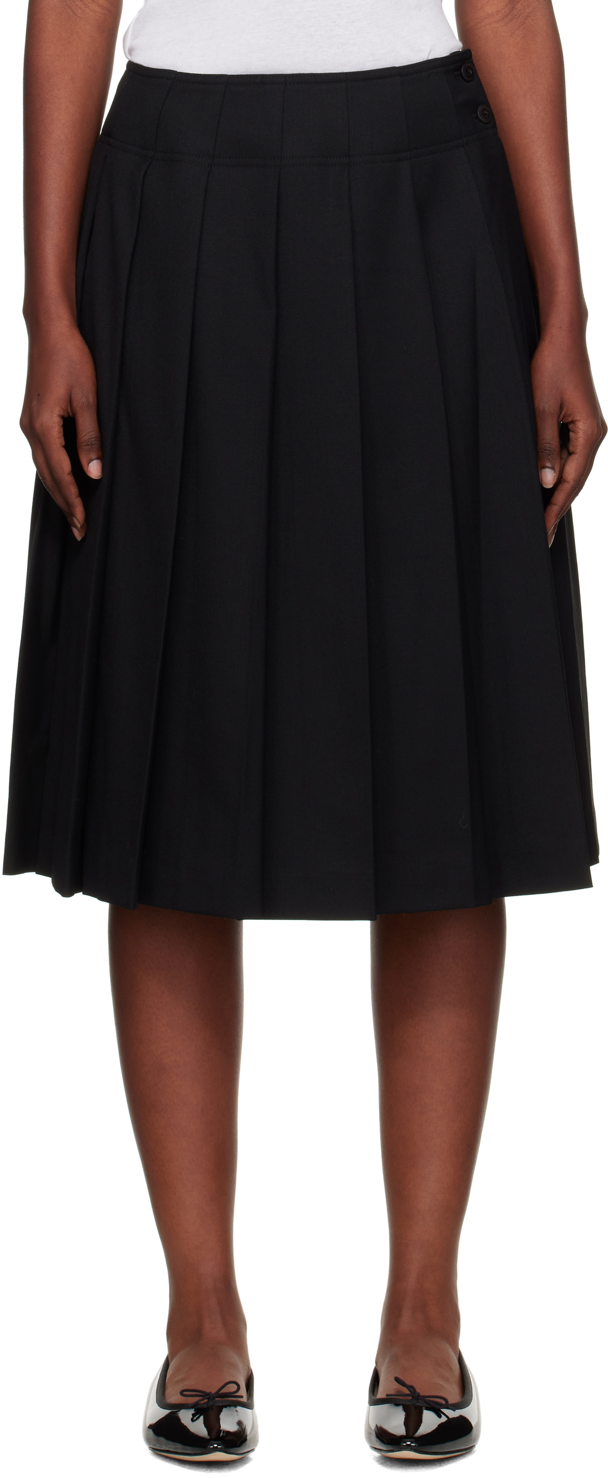 Nothing Written Black Wool Pleated Midi Skirt