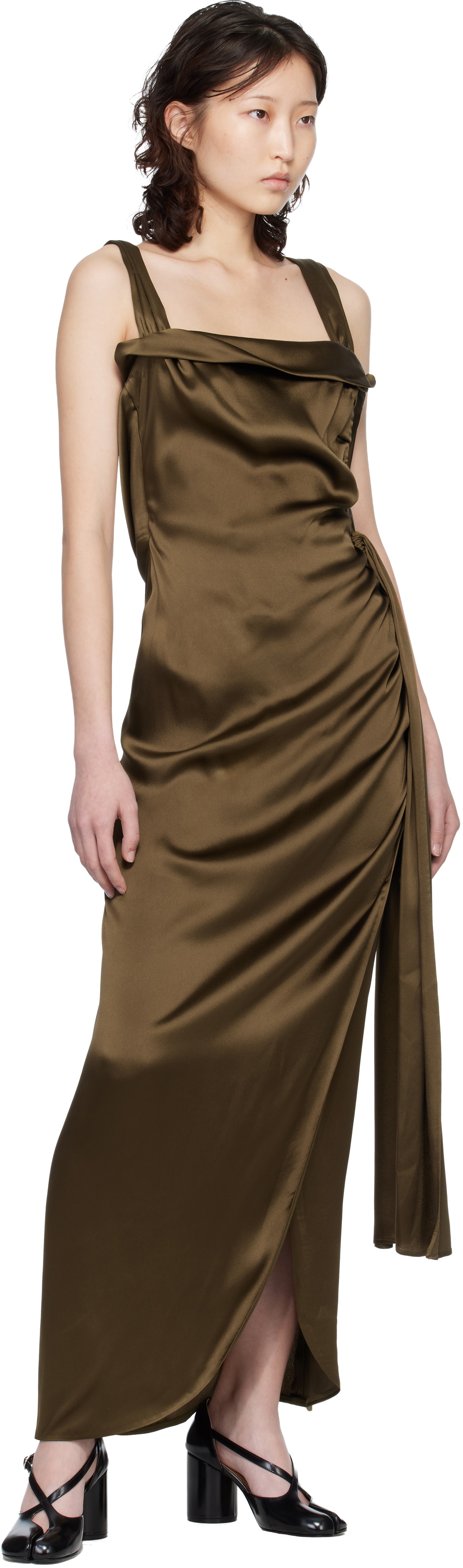 Maison Margiela Brown Silk Satin Maxi Dress
