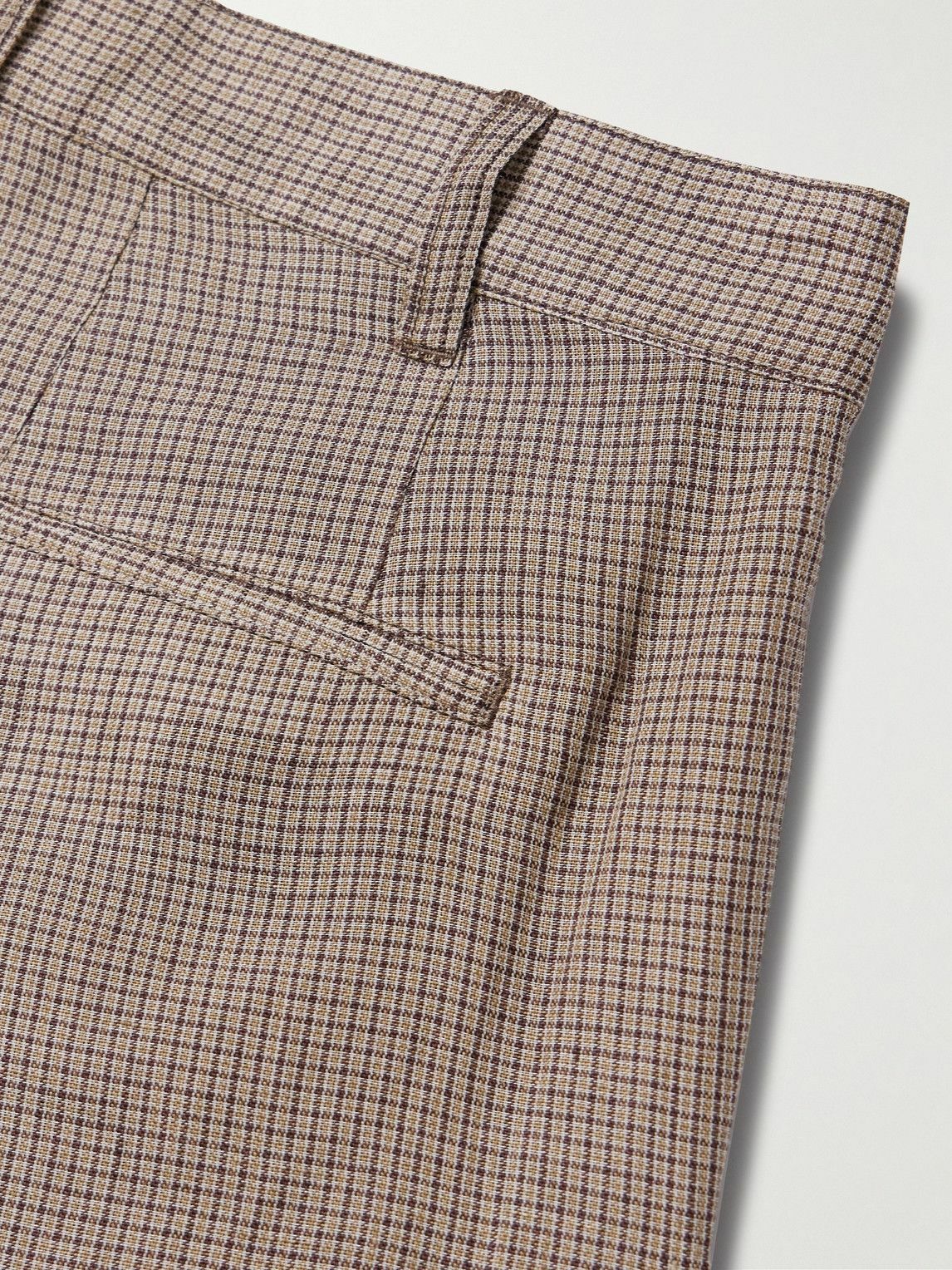 Beams Plus - Straight-Leg Pleated Checked Linen and Cotton-Blend Trousers - Brown