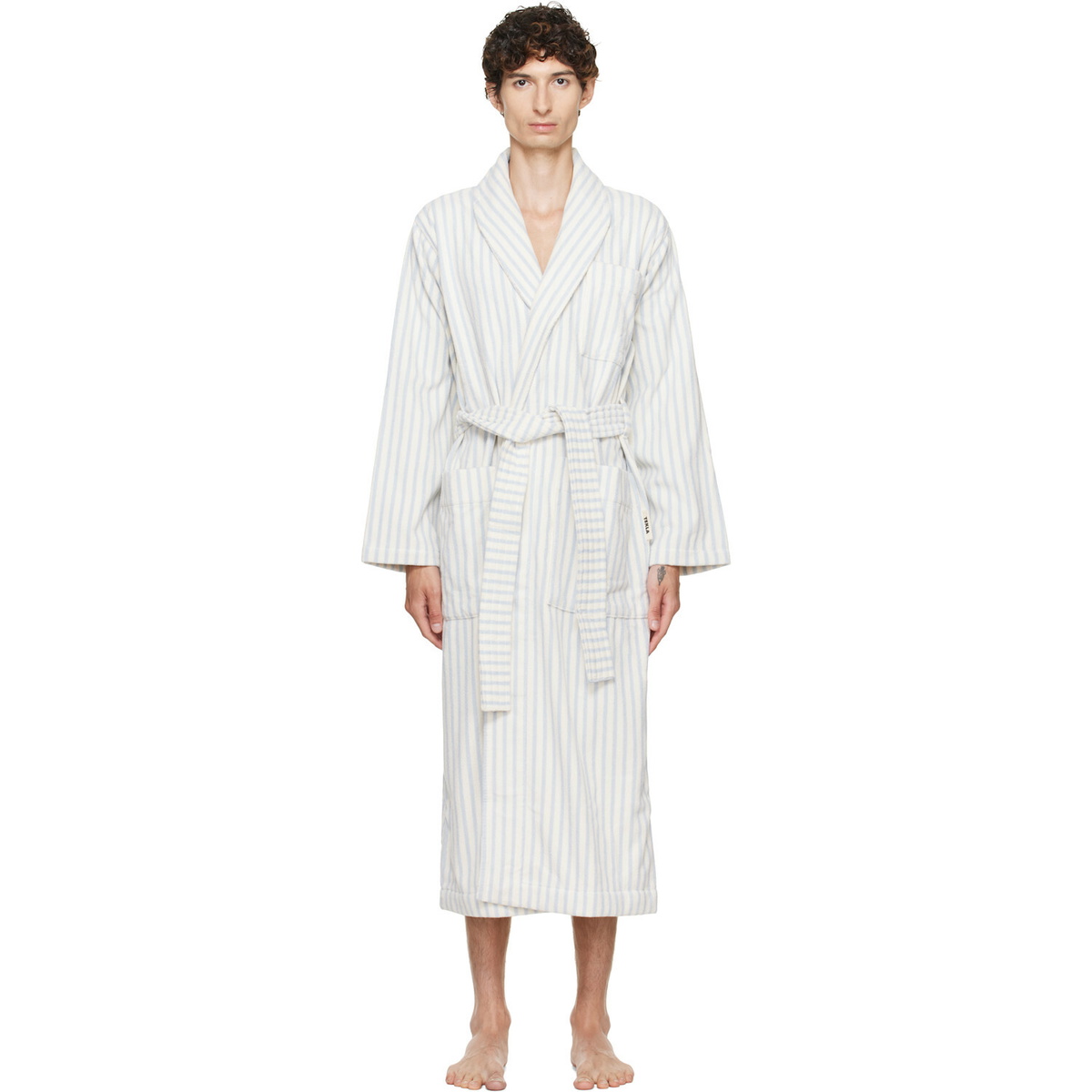 Tekla White & Blue Terry Classic Bathrobe