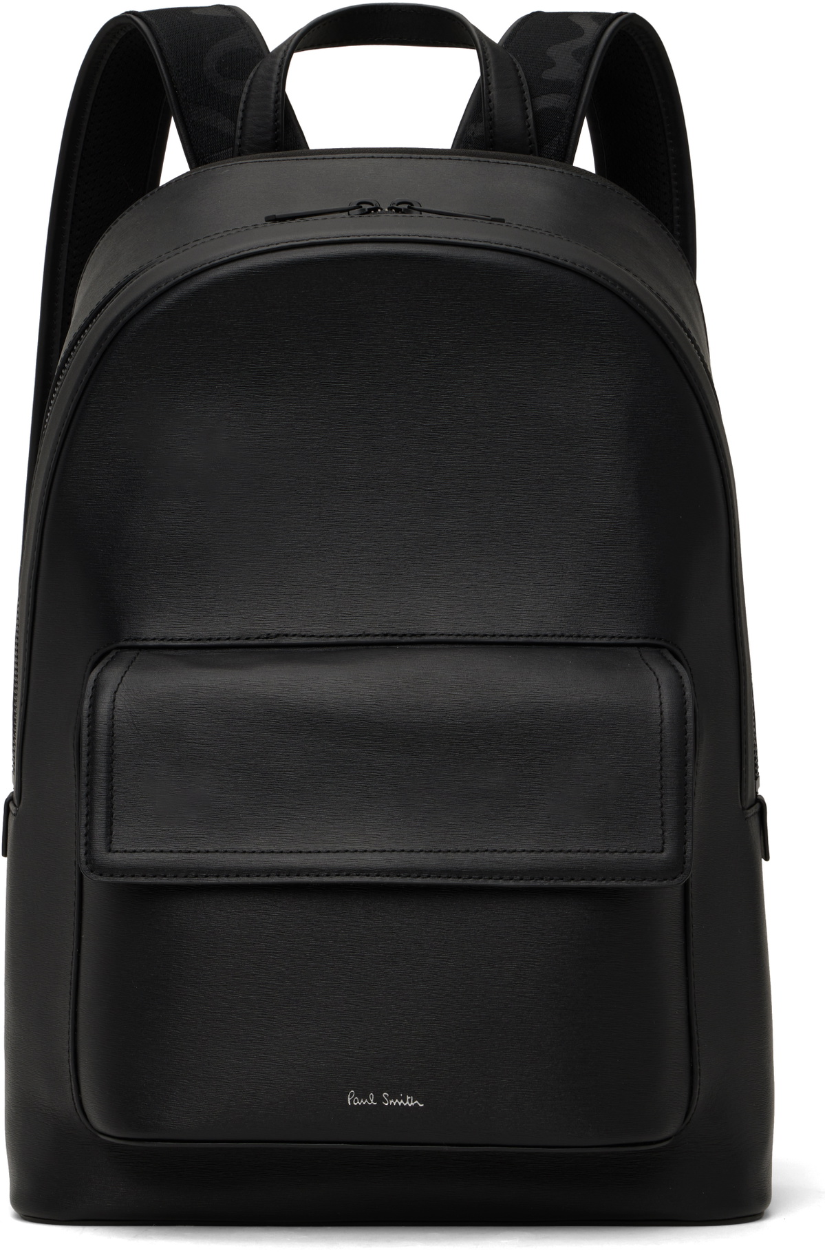 Paul Smith Black Straw-Grain Embossed Leather Backpack