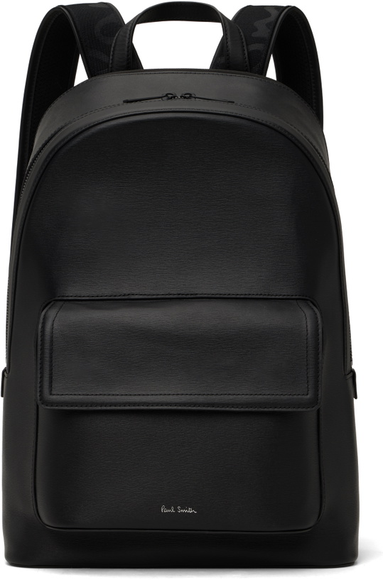 Photo: Paul Smith Black Straw-Grain Embossed Leather Backpack