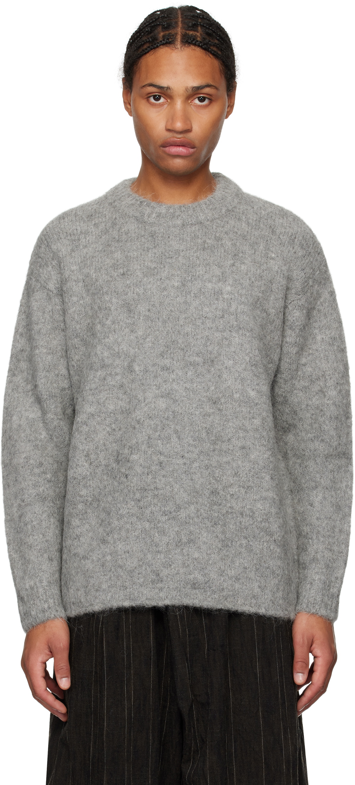 AMOMENTO Gray Alpaca Round Neck Sweater
