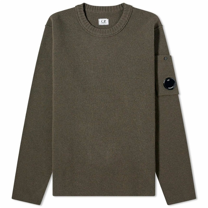 Photo: C.P. Company Men's Lens Lambswool Crew Knit in Olive Night