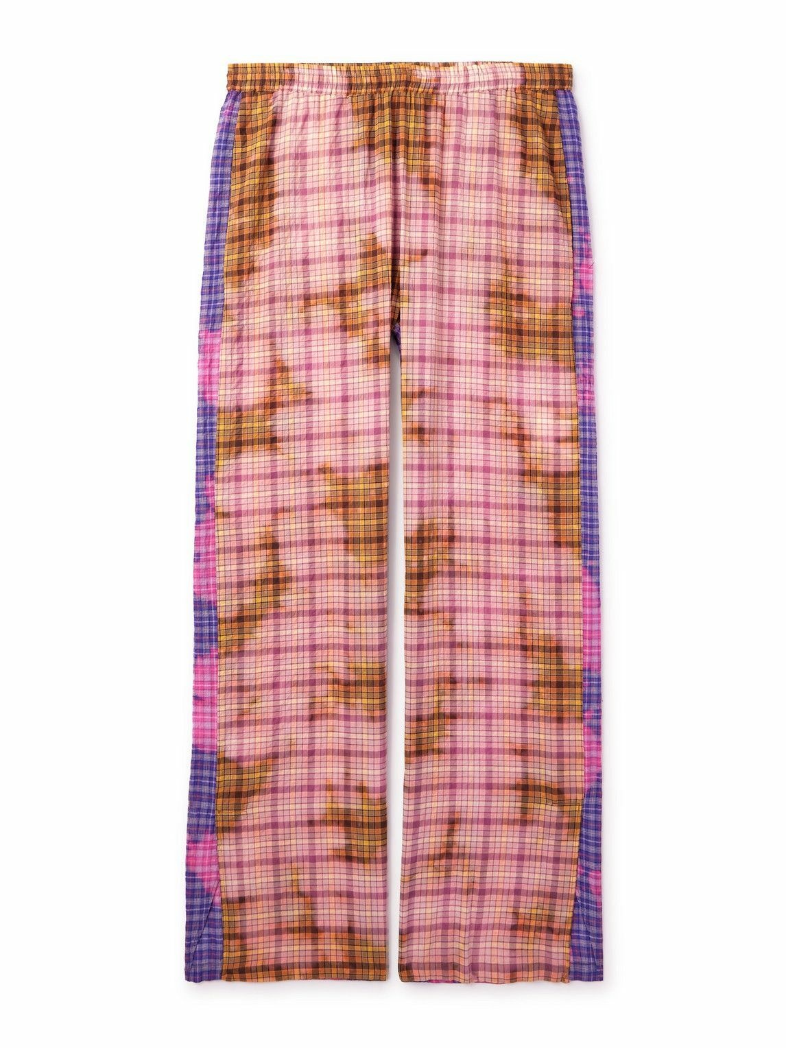 Photo: Stockholm Surfboard Club - Cleo Straight-Leg Checked Bleached Cotton-Blend Seersucker Trousers - Pink