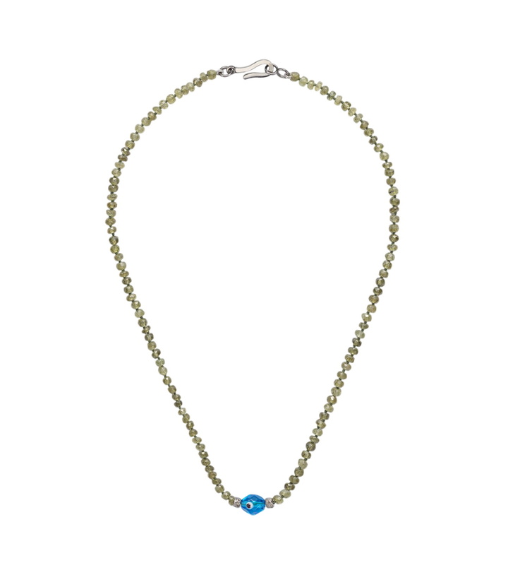 Photo: Ileana Makri 9kt white gold (375/1000) and sterling silver (925) beaded necklace with garnets and diamonds