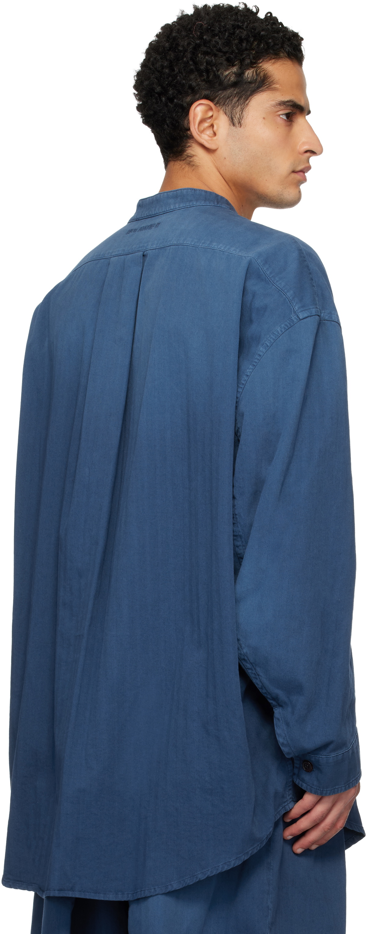 Hed Mayner Blue Herringbone Denim Shirt