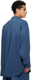 Hed Mayner Blue Herringbone Denim Shirt