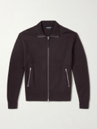 TOM FORD - Leather-Trimmed Merino Wool Cardigan - Brown