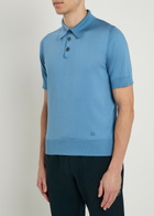 Dolce & Gabbana Logo-embroidered Silk Polo Shirt Blue