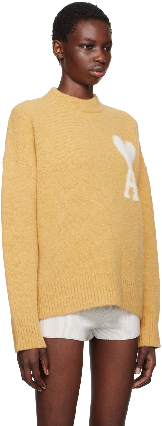 AMI PARIS ニットセーター イエロー カーディガン 3993-LIME GREEN/OFF WHITE Yellow Alpaca Ami De Coeur Crewneck