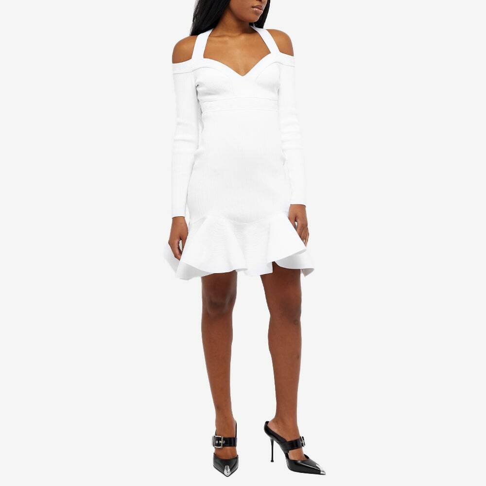 Alexander McQueen Women's Ruffle Rib Mini Dress in Optic White Alexander  McQueen