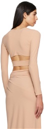 Atlein Beige Plunging Long Sleeve T-Shirt
