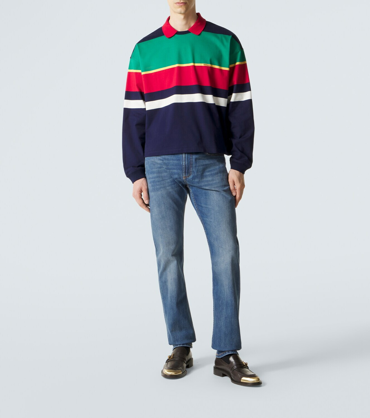 Versace Colorblocked cotton jersey polo sweatshirt