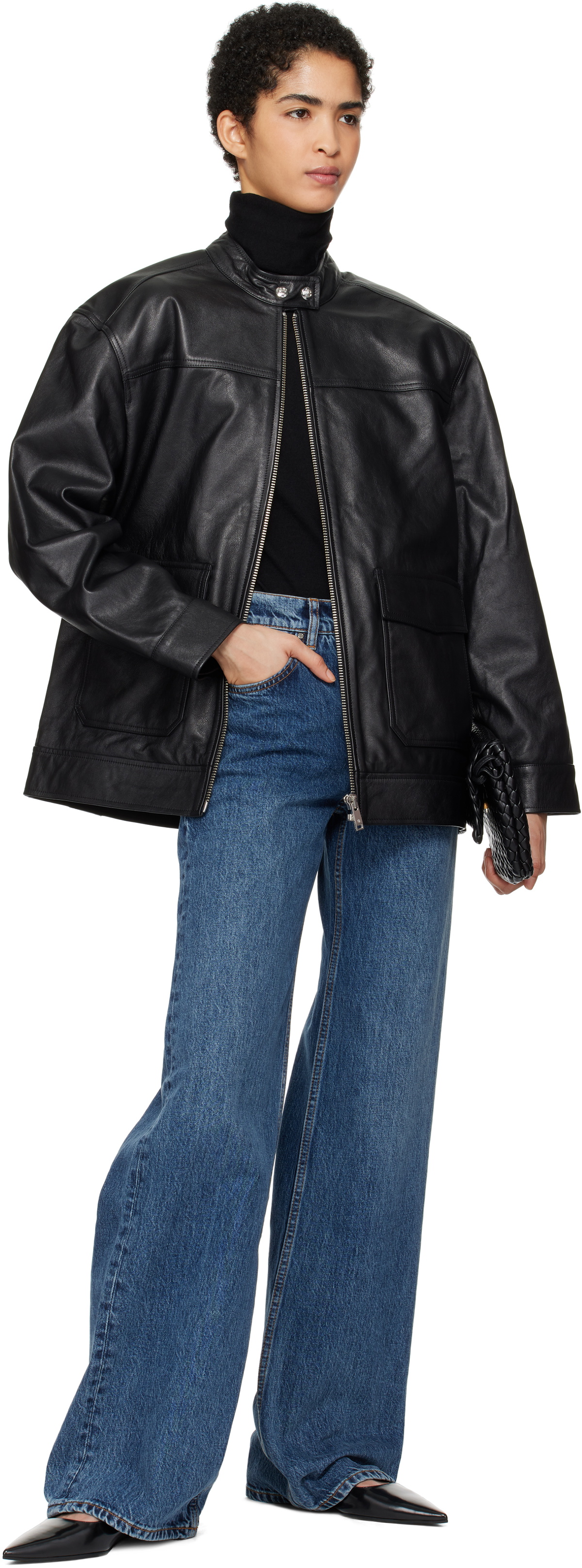 ANINE BING Black Henry Leather Jacket