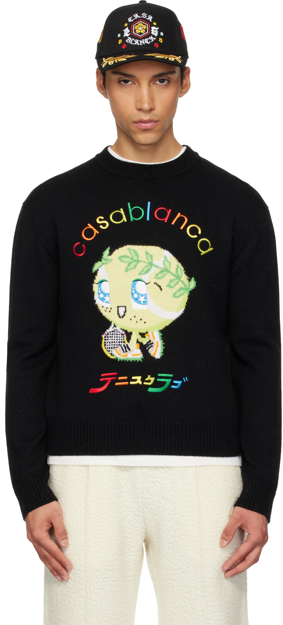Casablanca Black Character Intarsia Crew Sweater