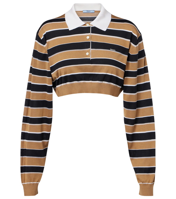 Photo: Prada Striped cropped silk polo shirt