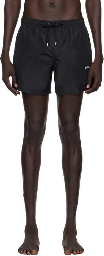 Photo: Balmain Black 'Balmain' Logo Swim Shorts