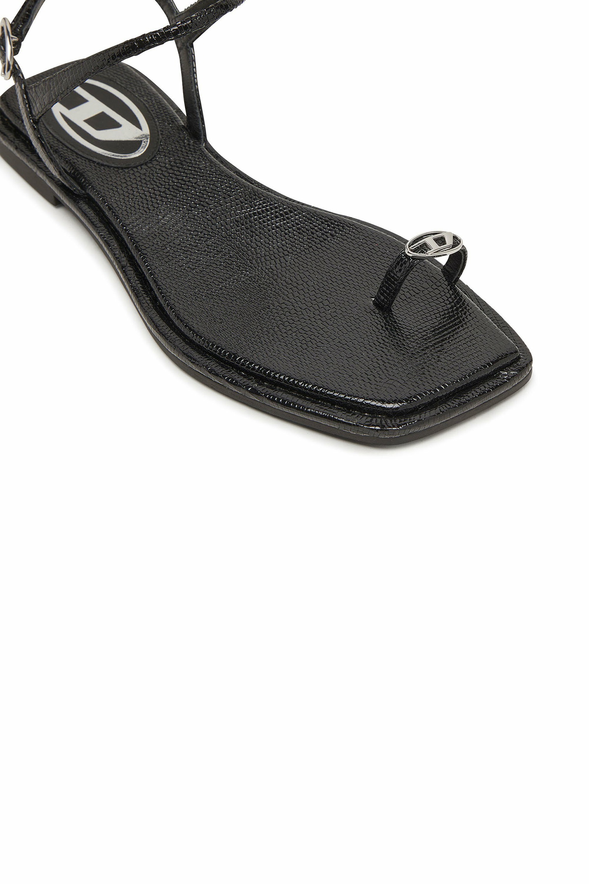 Diesel D-AMBER - Sandal in leather with metallic logo - Sandals Womens in Black