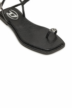 Diesel D-AMBER - Sandal in leather with metallic logo - Sandals Womens in Black