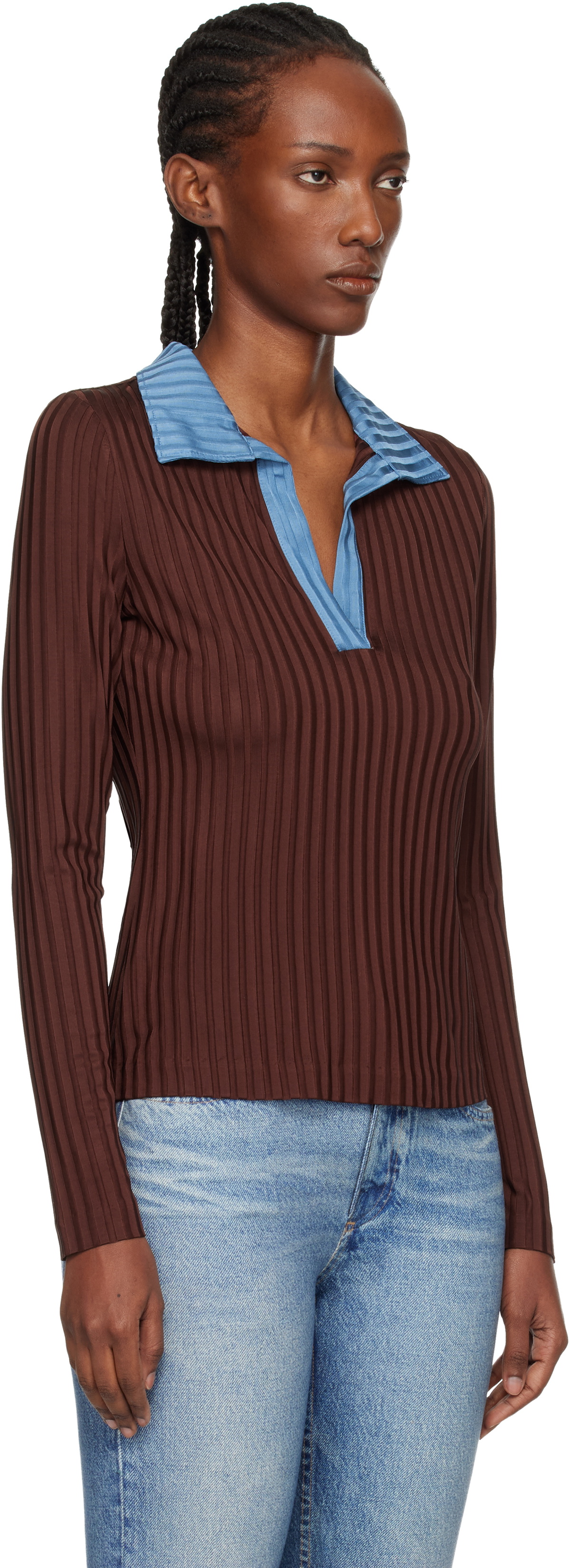 rag & bone Burgundy Natalia Colorblock Long Sleeve Polo